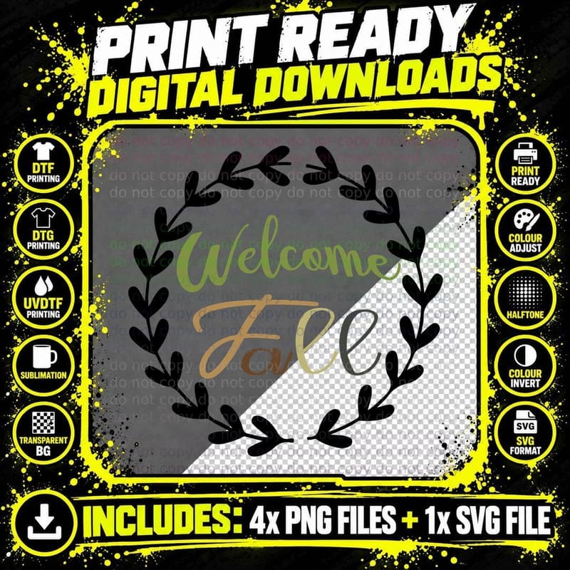 Welcome Fall T-Shirt, Elegant Fall Season Greeting Png SVG Digital Bundle