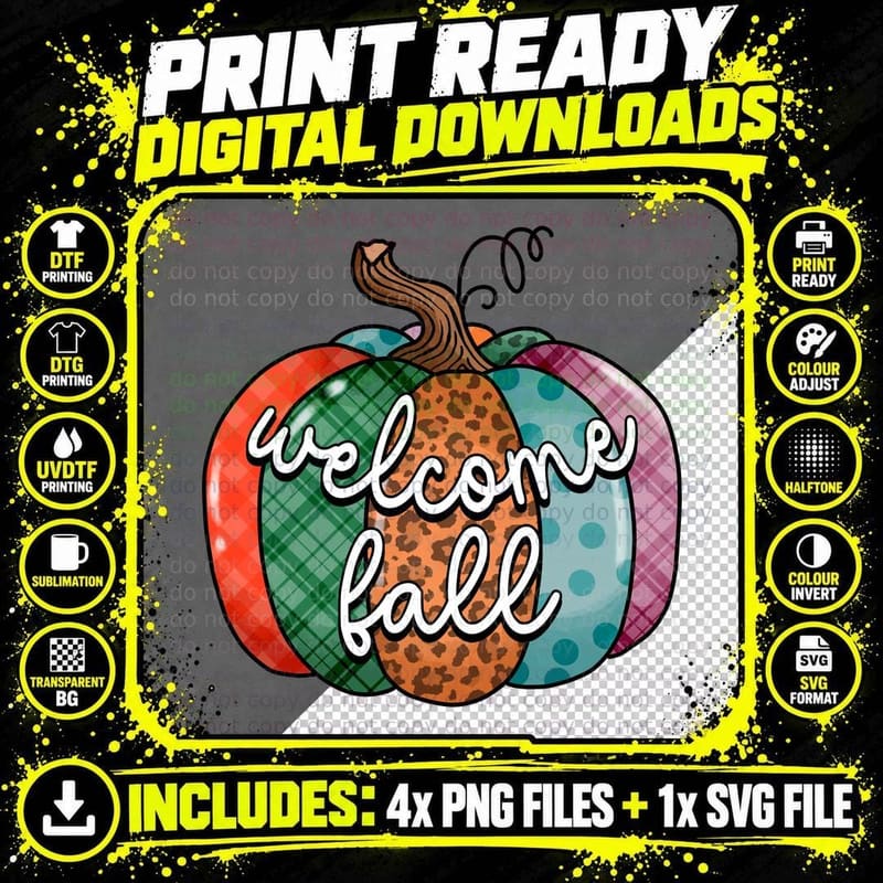 Welcome Fall T-Shirt, Welcome Fall Multicolor Pumpkin Png SVG Digital Bundle