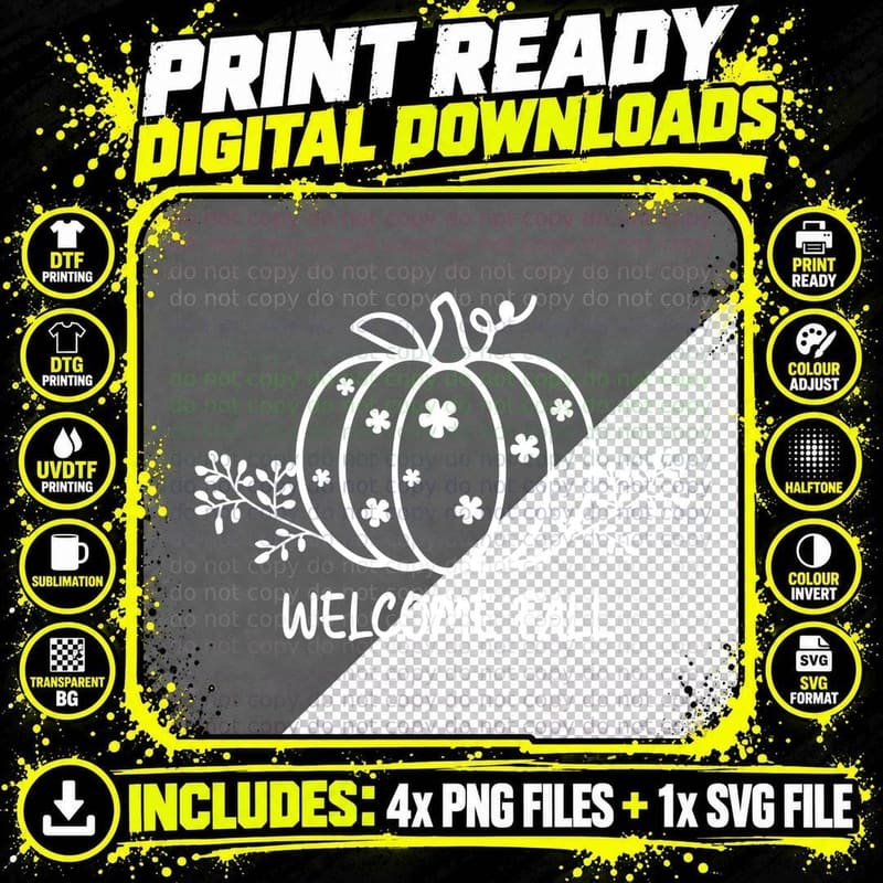 Welcome Fall T-Shirt, Welcome Fall Pumpkin Leaves Autumn Png SVG Digital Bundle