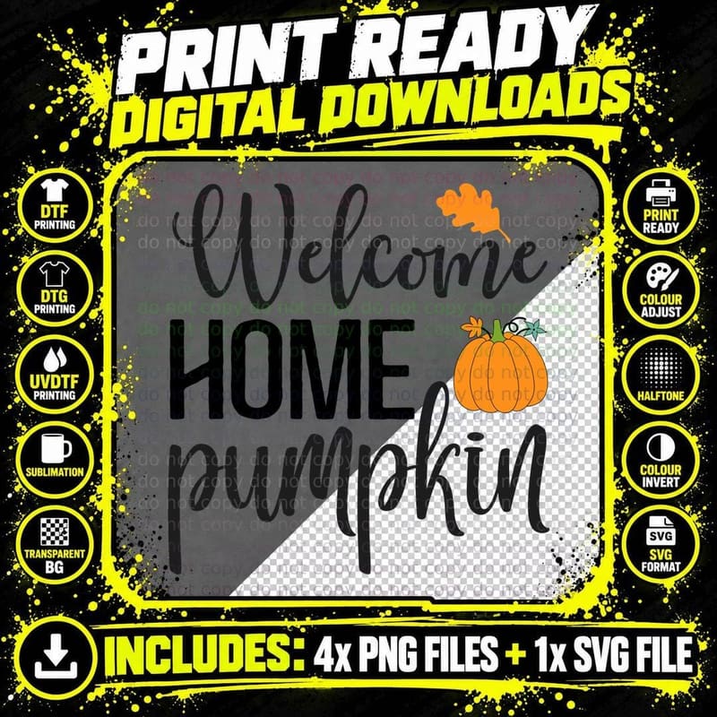 Welcome Pumpkin Fall T-Shirt, Welcome Pumpkin Leaf Frame Png SVG Digital Bundle