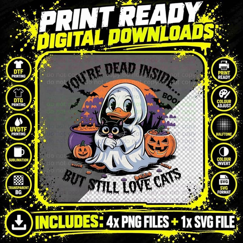 Witch Duck Holding Small Black Cat Halloween T-Shirt Png SVG Digital Bundle