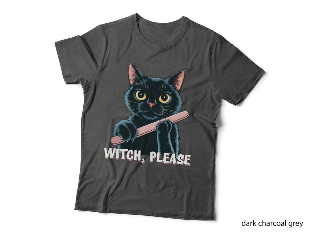Witch Please Funny Cat T-Shirt, Black Cat Holding Wand Graphic Tee