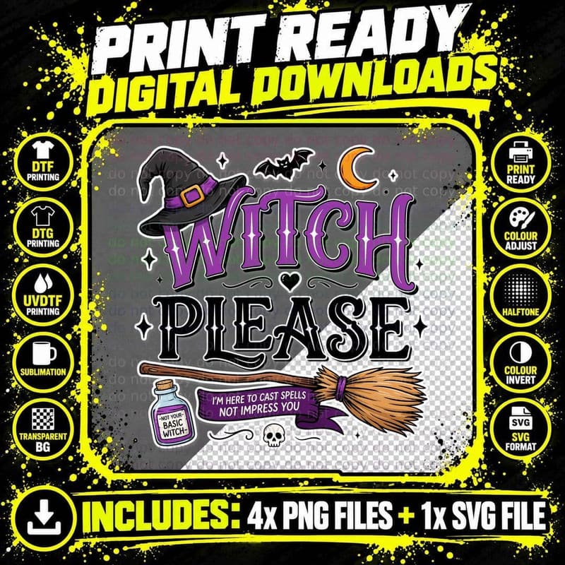 Witch Please Halloween T-Shirt, Witch Cauldron Spell Png SVG Digital Bundle