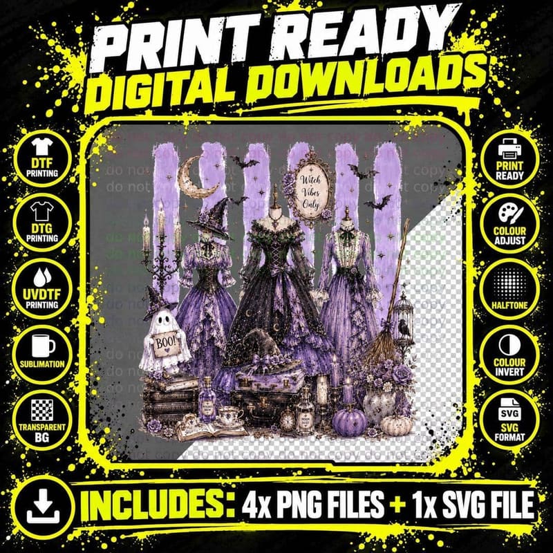 Witch Vibes Only Halloween T-Shirt Png SVG Digital Bundle