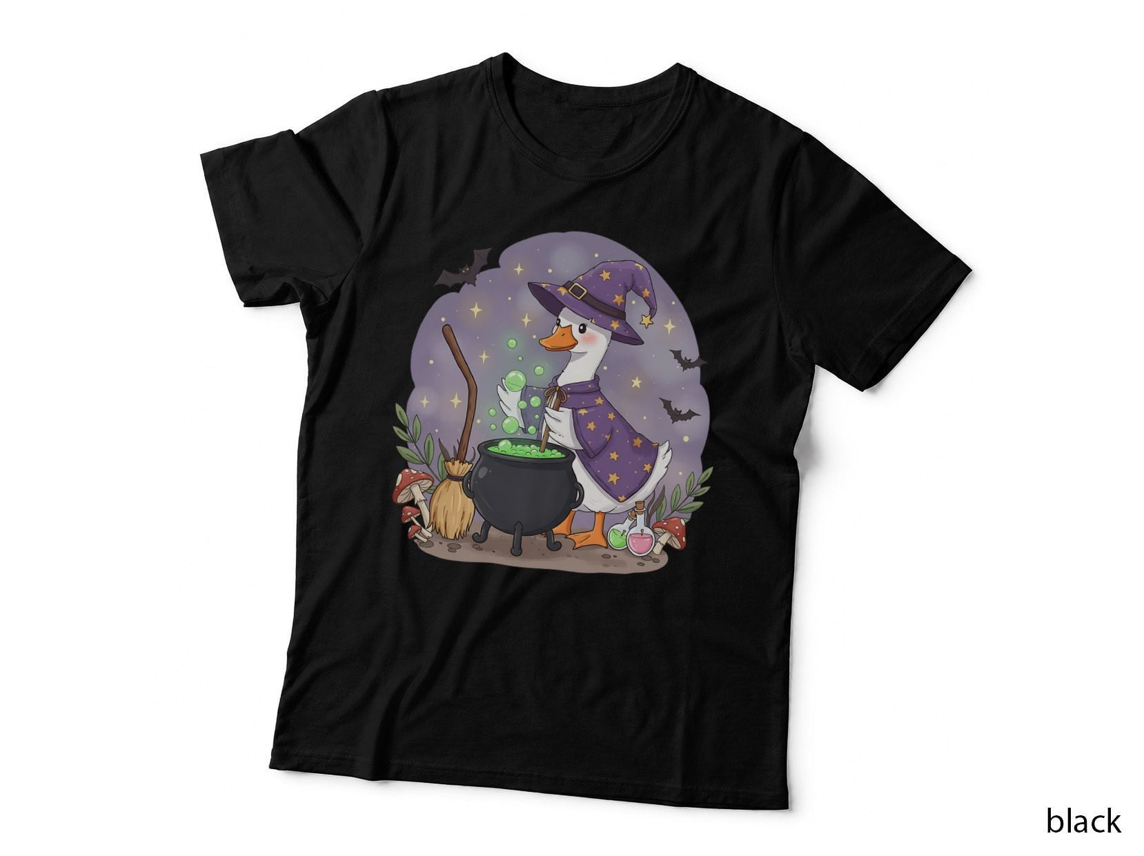 Witchy Halloween T-Shirt, Witch Girl Broomstick Pumpkins Spooky Tee