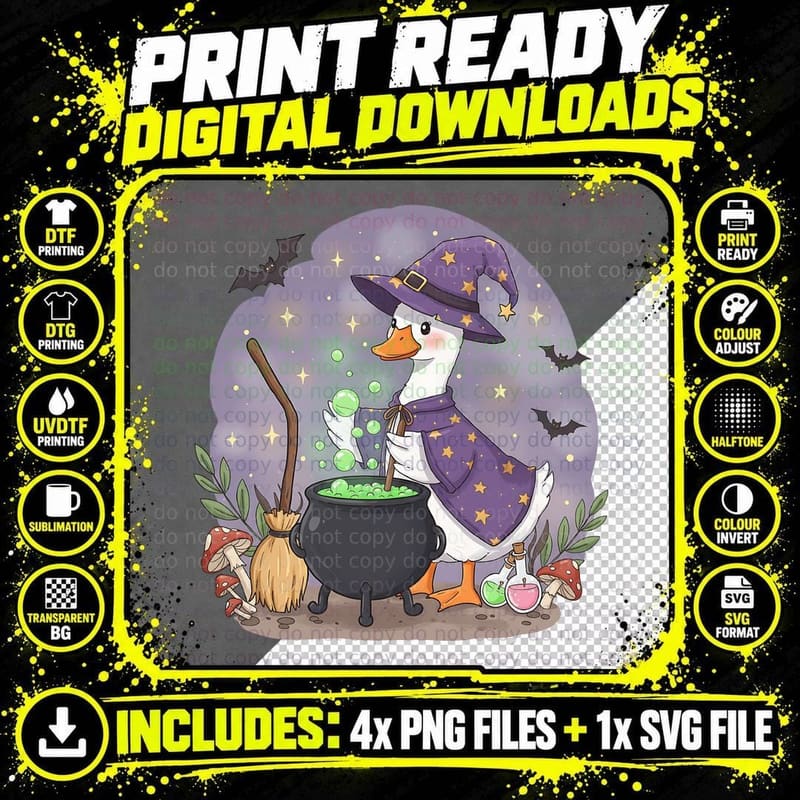 Witchy Halloween T-Shirt, Witch Girl Broomstick Pumpkins Png SVG Digital Bundle