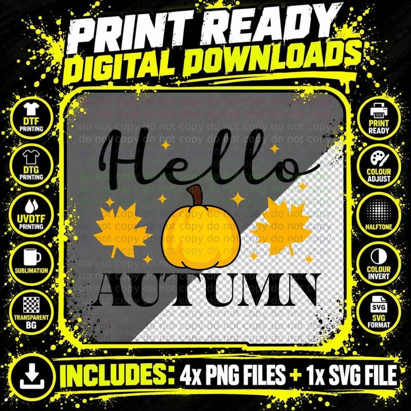 Yellow Pumpkin Maple Leaves Stars Fall T-Shirt Png SVG Digital Bundle