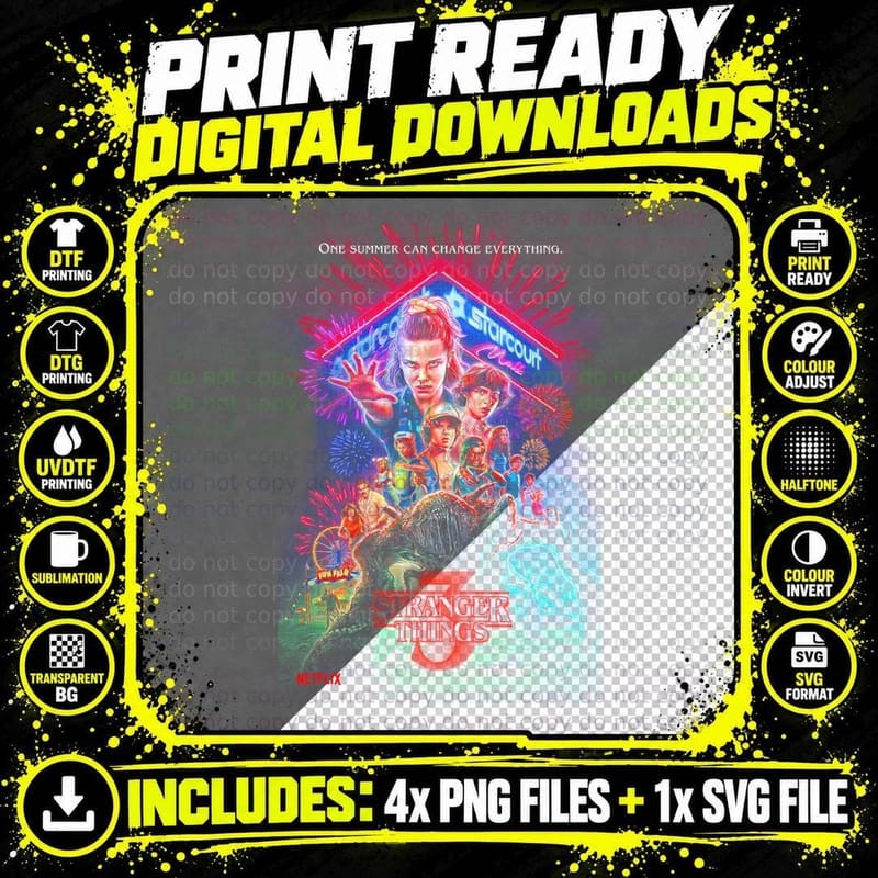 80s Sci-Fi Horror Halftone T-Shirt Png SVG Digital Bundle