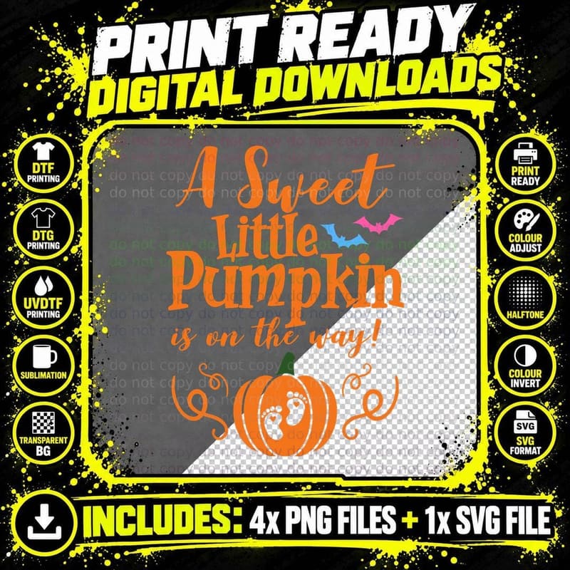 A Sweet Little Pumpkin on the Way Halloween Pregnancy Png SVG Digital Bundle