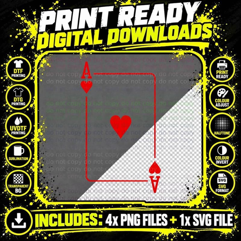 ACE OF Hearts Playing CARD POKER Player Halloween Png SVG Digital Bundle