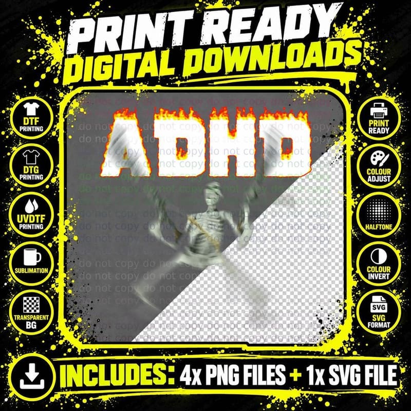 ADHD Skeleton Meme, Funny Halloween Costume Png SVG Digital Bundle