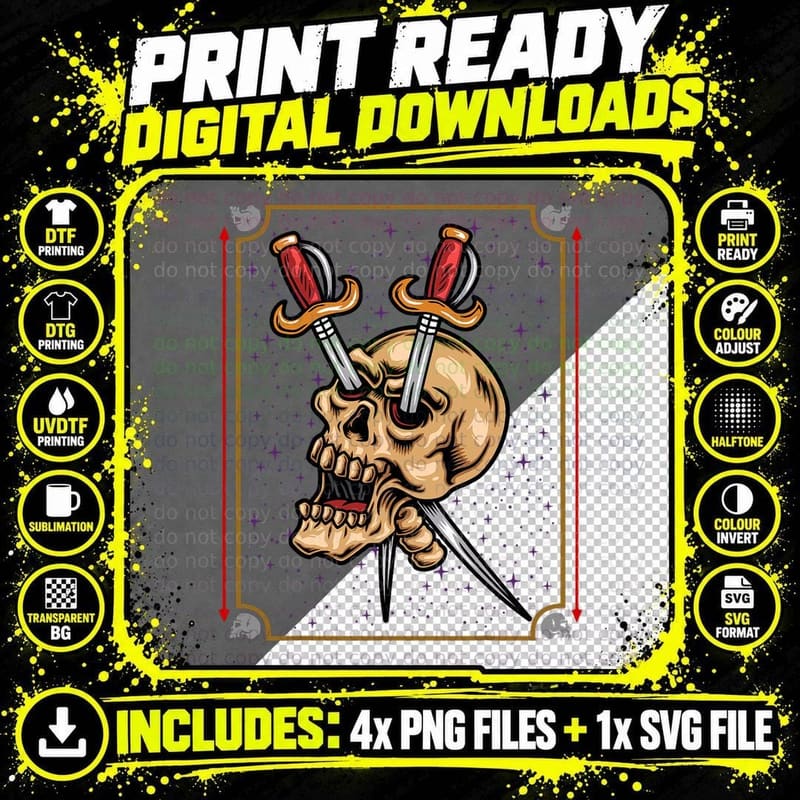Ace of Swords Tarot Card Goth Skull, Occult Png SVG Digital Bundle