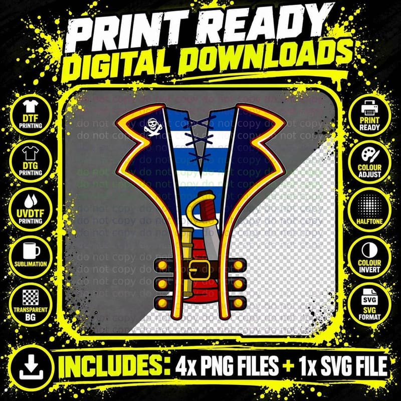 Adult Kids Halloween Captain Pirate Costume, Unisex Png SVG Digital Bundle