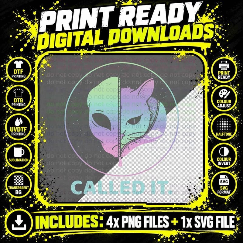 Alien Cat - Creepy Cute Pastel Goth, Fashion Png SVG Digital Bundle