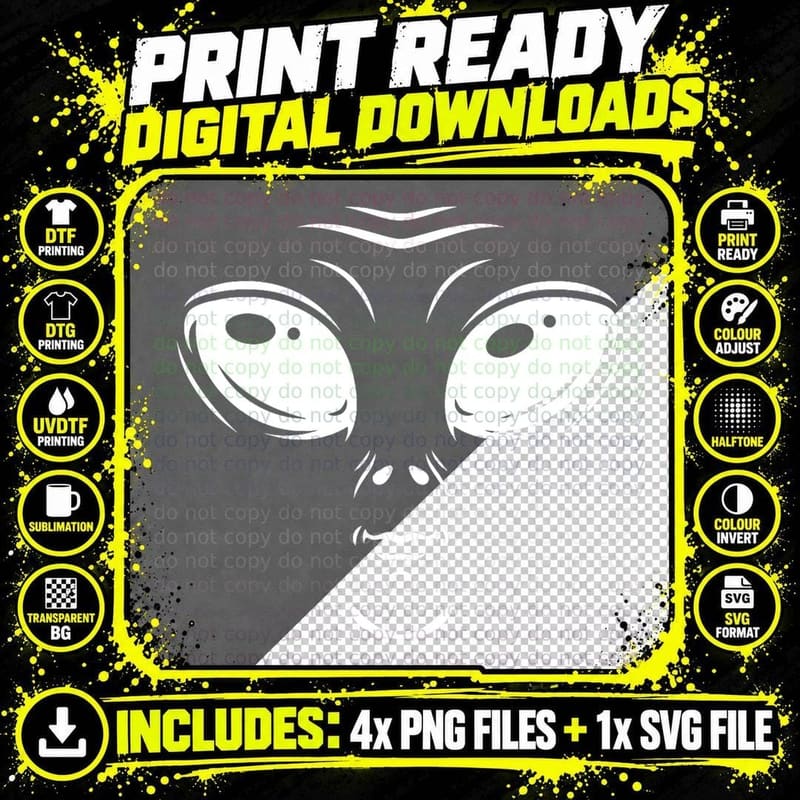 Alien Costume Cosmic Green Alien Face Halloween Costume Png SVG Digital Bundle