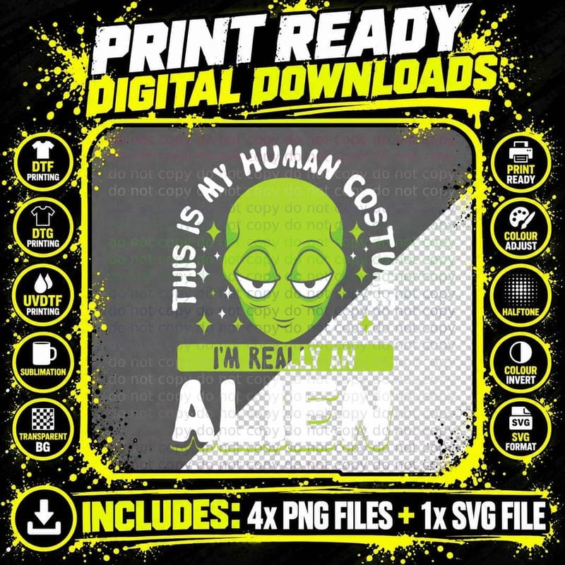Alien Costume, Halloween, Sci-Fi, Men's, Space Theme Png SVG Digital Bundle