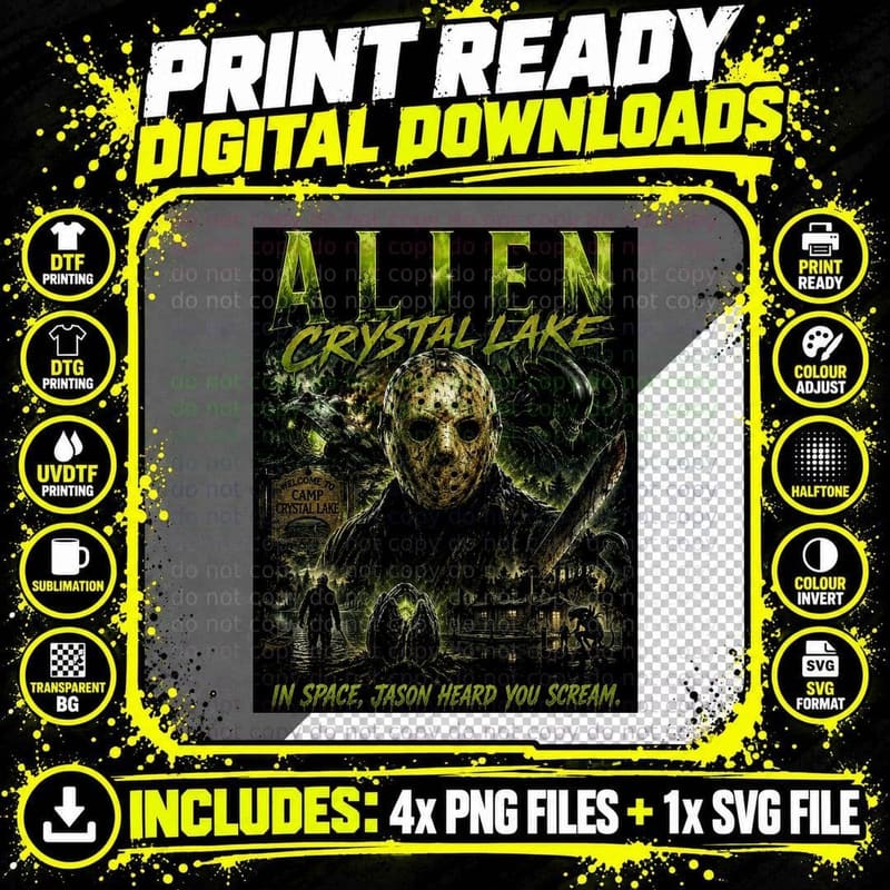 Alien Crystal Lake Vintage Horror Crossover Jason Sci Fi Png SVG Digital Bundle