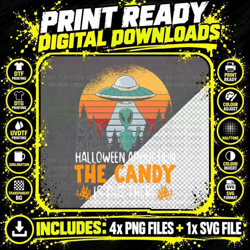 Alien Halloween Trick or Treat Extraterrestrial Alien Png SVG Digital Bundle