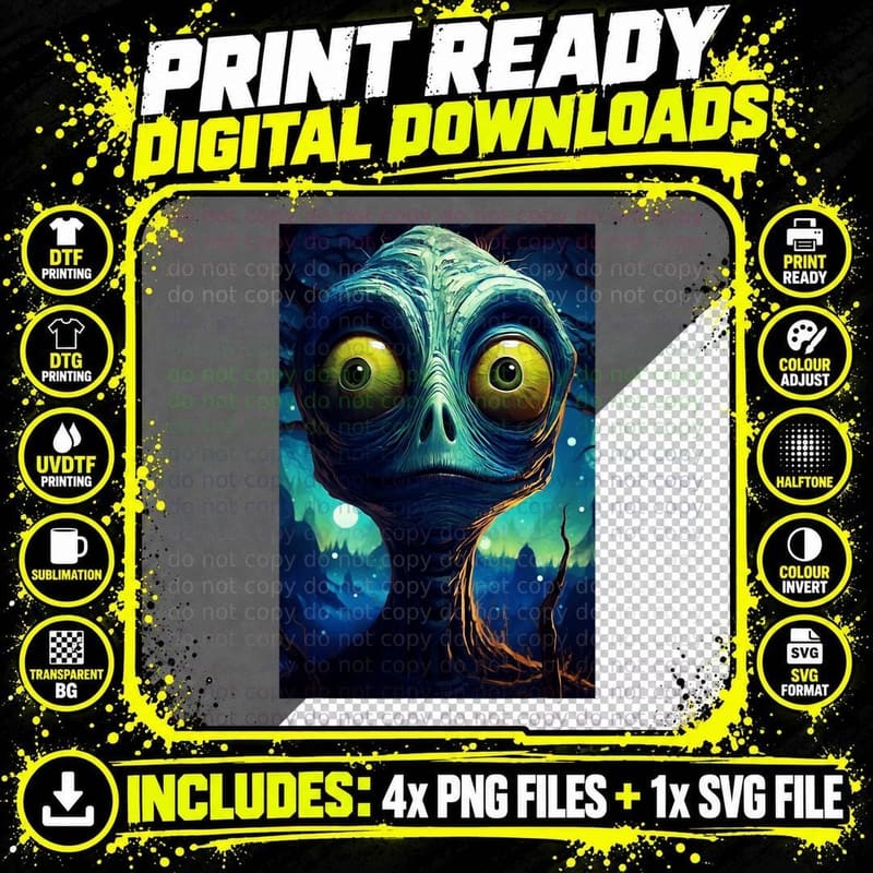 Alien Head, Sci-Fi, Space Theme, Futuristic, for Women Png SVG Digital Bundle