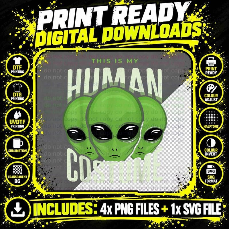 Alien My Human Costume Funny Lazy Creepy Halloween Png SVG Digital Bundle