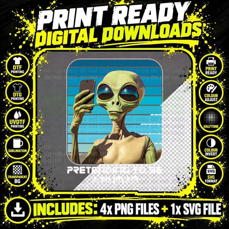 Alien Pretending to Be a Human Halloween Women, Men Png SVG Digital Bundle