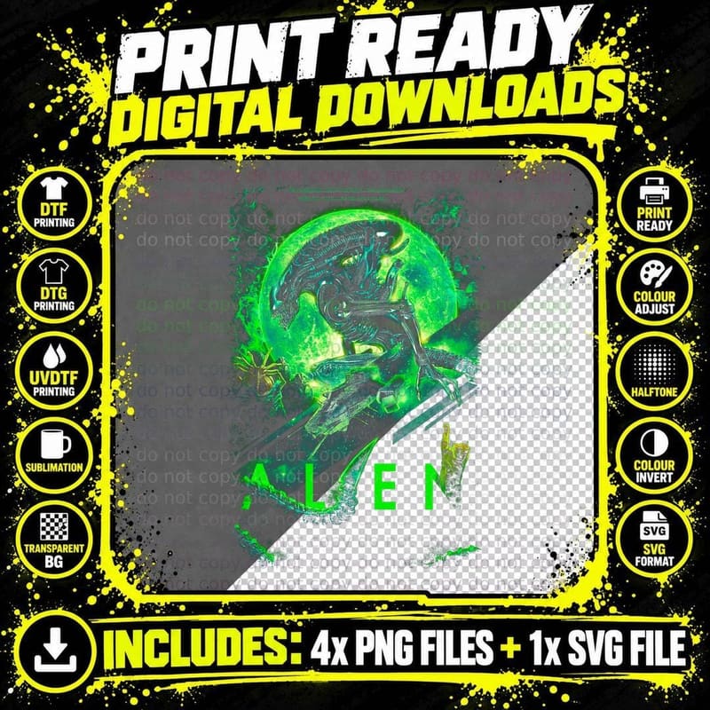 Alien Spaceship T-Shirt, Sci-Fi Horror Print Png SVG Digital Bundle