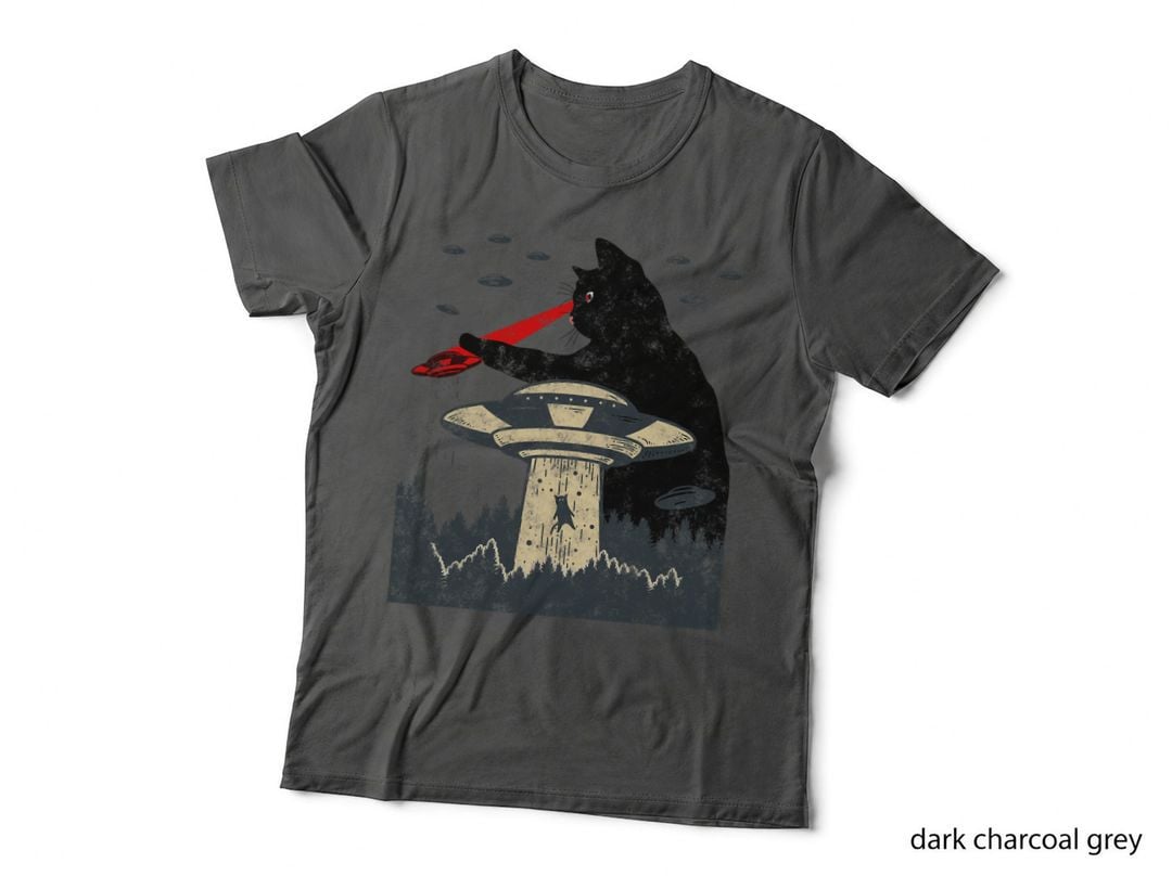 Alien UFO Abduction Laser Eye Funny Cat, Space Themed, Sci-Fi, Men's T-Shirt
