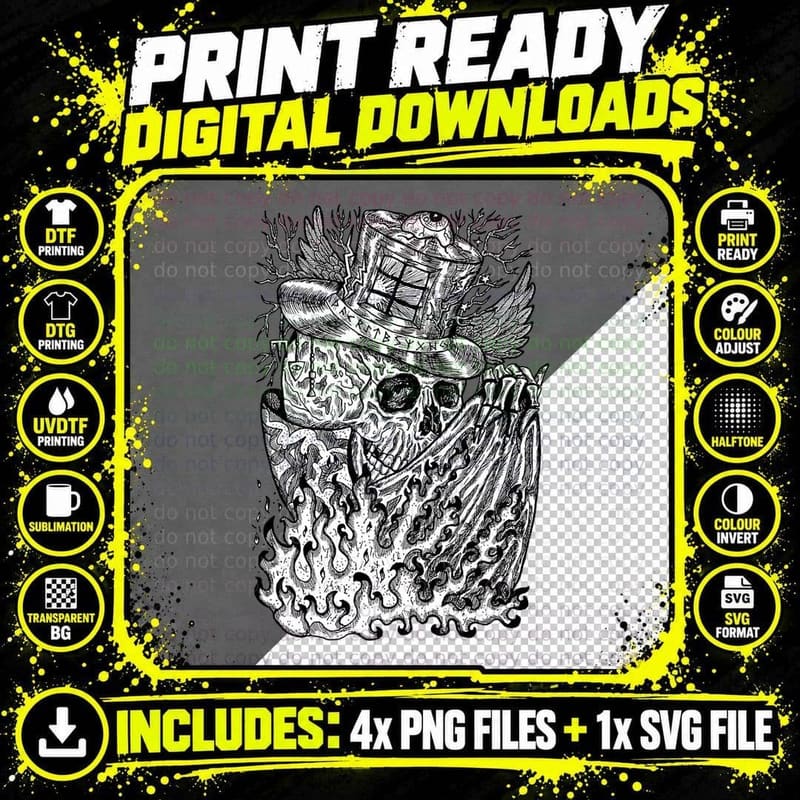 Alt Clothing Aesthetic Goth-Skeleton Magician Occult Png SVG Digital Bundle