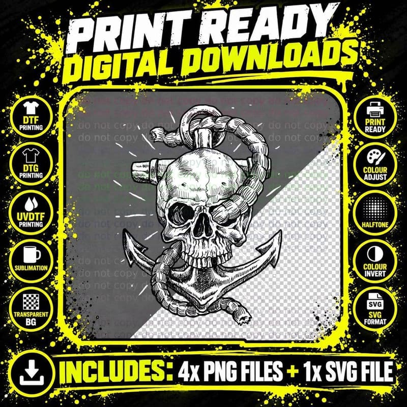 Anchor and Skull - Boat Captain Maritime Skeleton Png SVG Digital Bundle