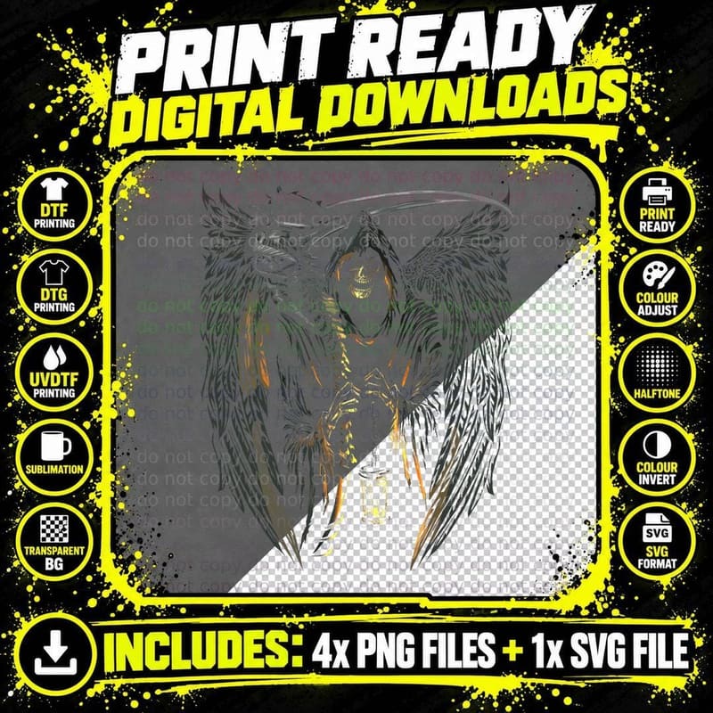 Angel of Death Grim Reaper Scary Halloween Occult Dark Png SVG Digital Bundle