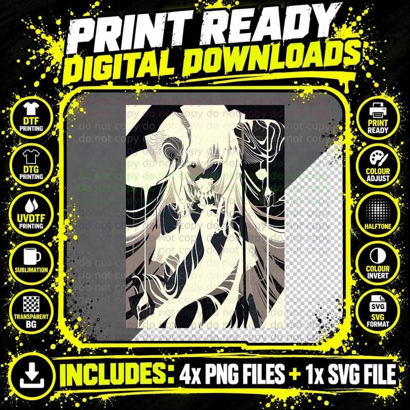 Anime Girl Gothic Aestic Waifu Grunge Horror Manga Png SVG Digital Bundle