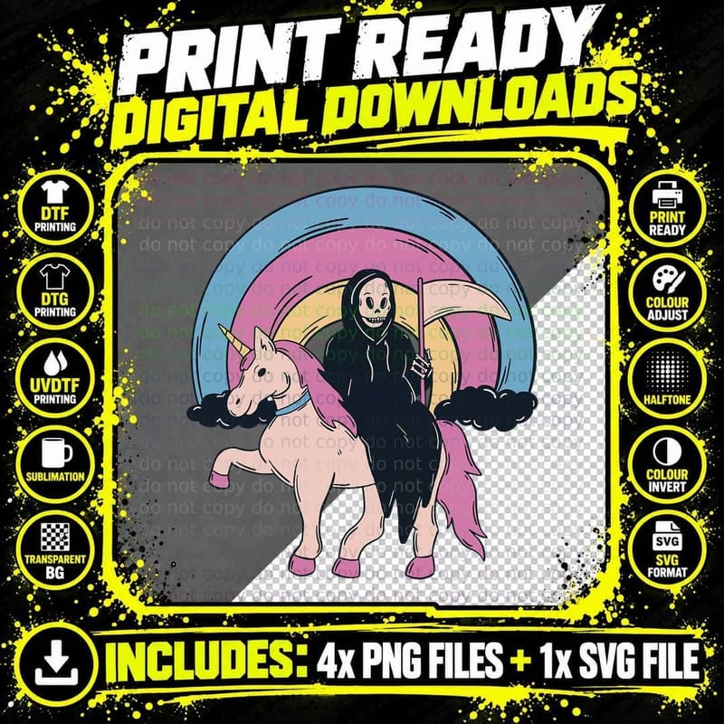 Anime Kawaii - Pastel Goth Cute Creepy Unicorn Grim Png SVG Digital Bundle