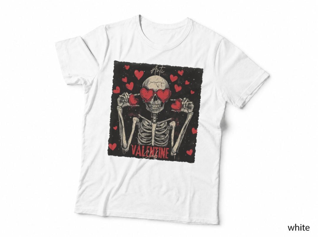 Anti Valentine T-Shirt, Skeleton with Heart Eye Glasses Love Tee