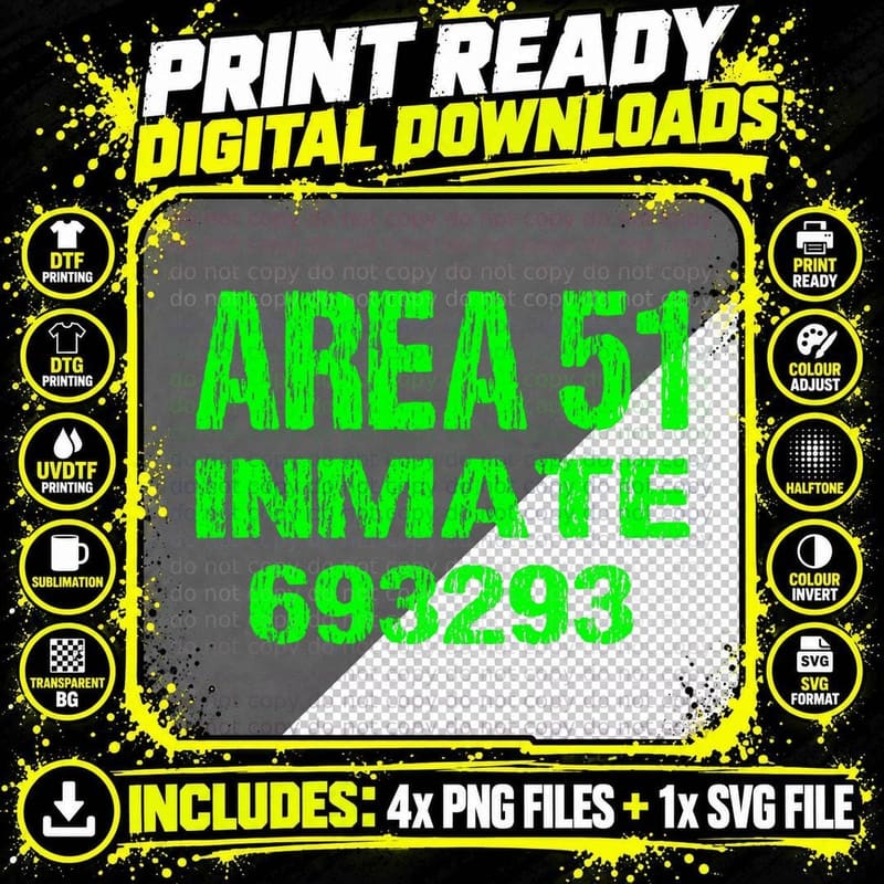 Area 51 Inmate Retro Halloween Costume Roswell Alien UFO Png SVG Digital Bundle