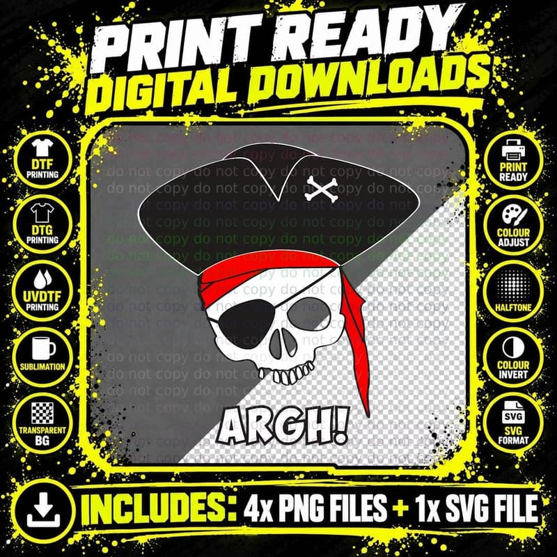 Argh! Pirate Shirt, Funny Halloween Costume Skeleton Png SVG Digital Bundle