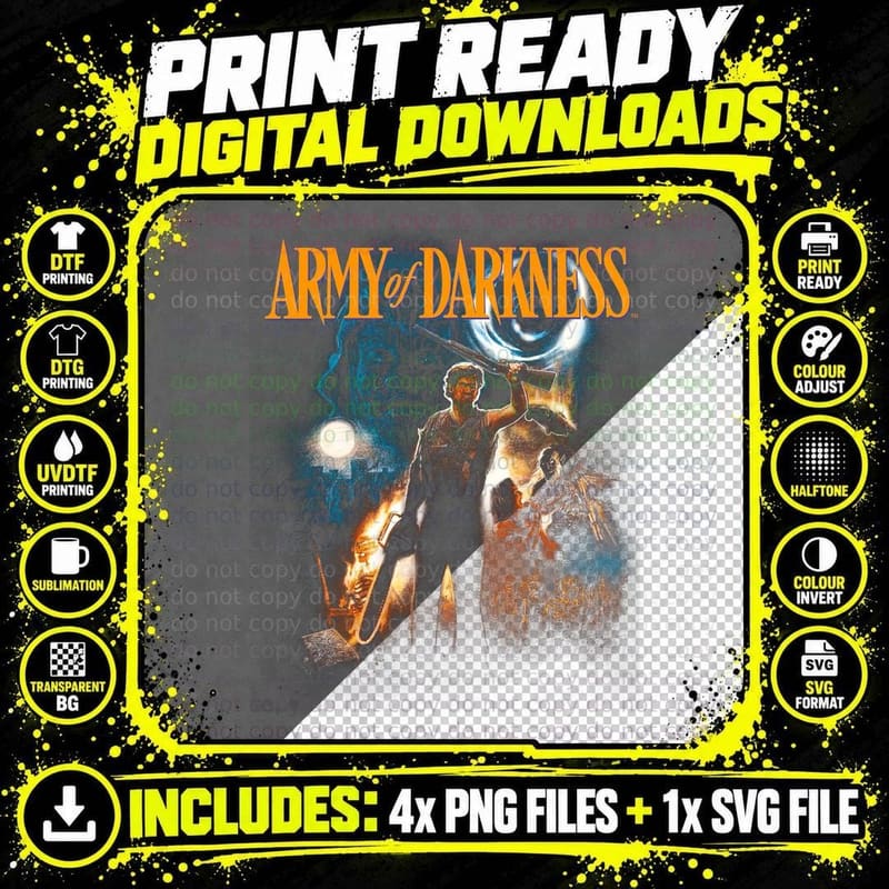 Army of Darkness Chainsaw T-Shirt, Evil Dead Halftone Png SVG Digital Bundle