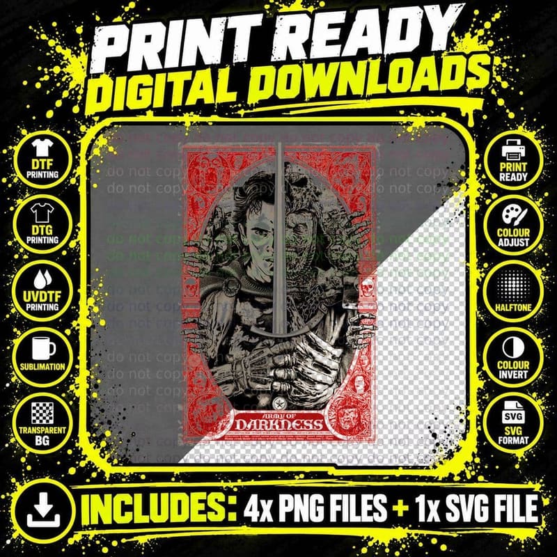Army of Darkness T-Shirt, Chainsaw Warrior Halftone Png SVG Digital Bundle