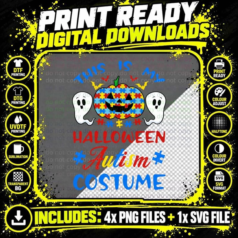 Autism ASD Awareness Halloween Costume Puzzle Pieces Png SVG Digital Bundle