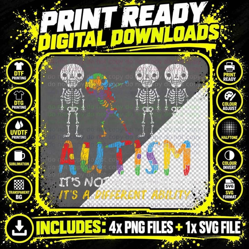 Autism Awerness - Skeleton Dabbing Autistic Kids Png SVG Digital Bundle