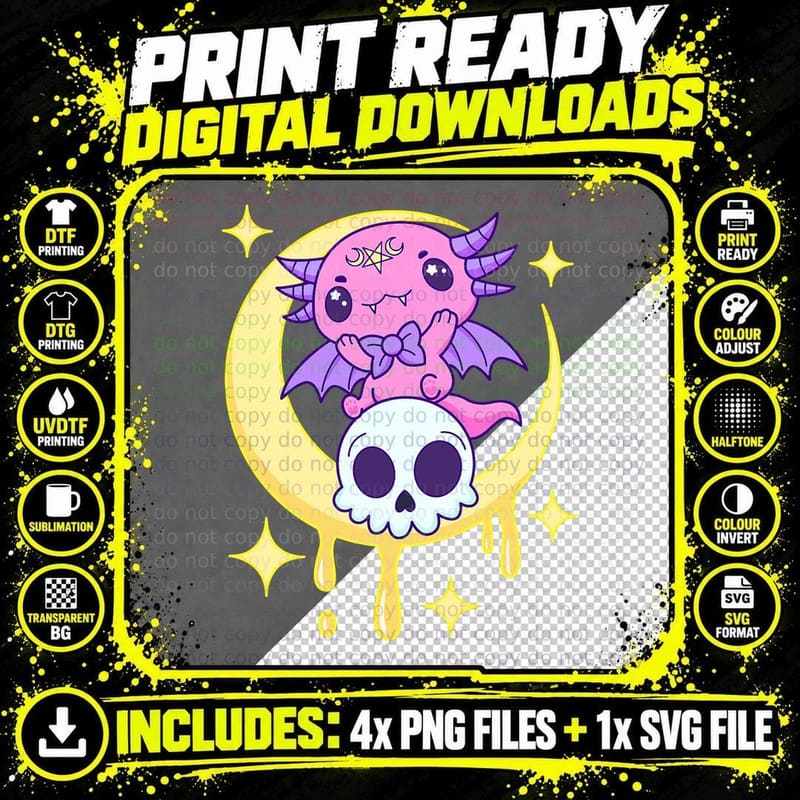 Axolotl Kawaii Pastel Goth Cute Creepy Aesthetic Nu Goth Png SVG Digital Bundle