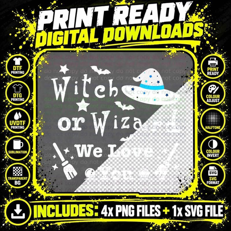 Baby Gender Reveal Witch or Wizard We Love You, Unisex Png SVG Digital Bundle