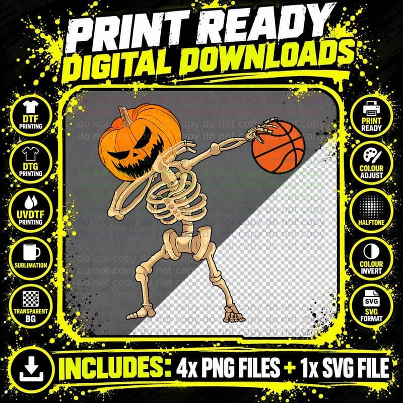 Basketball Dabbing Skeleton Men Boys Halloween Png SVG Digital Bundle