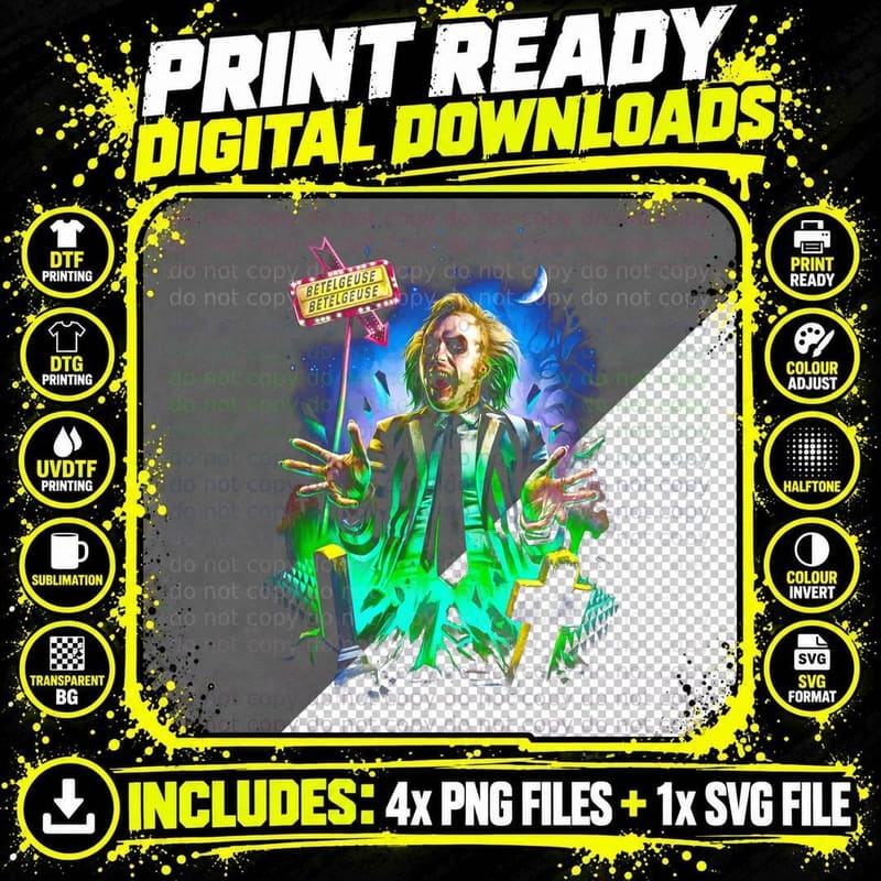 Beetlejuice T-Shirt, Betelgeuse Ghost Neon Halftone Png SVG Digital Bundle