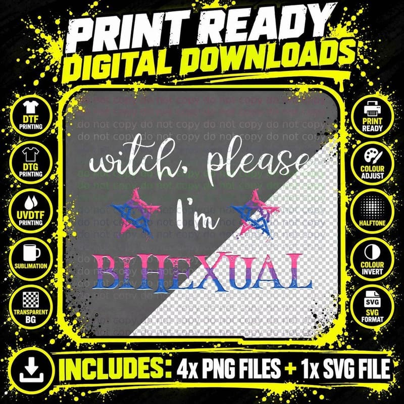 Bisexual Pride T-Shirt, Witch Please I'm Bihexual Png SVG Digital Bundle