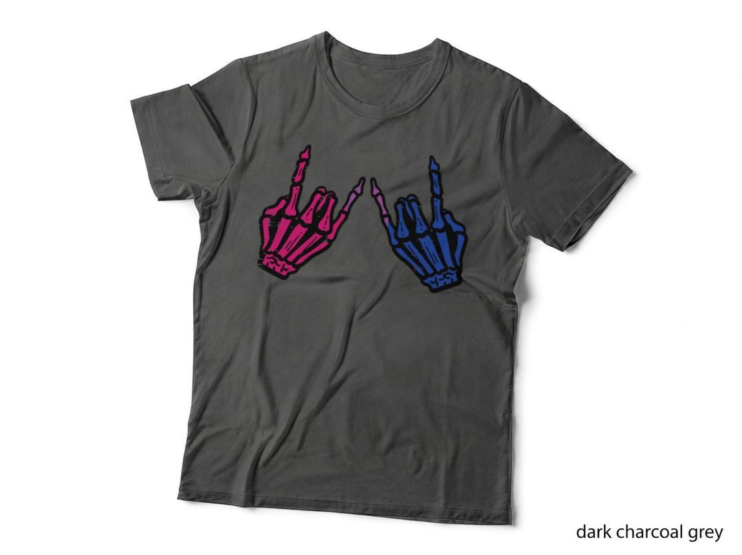 Bisexual Skeleton Rock Hands Bi Pride Flag LGBT Men Boys Kid T-Shirt