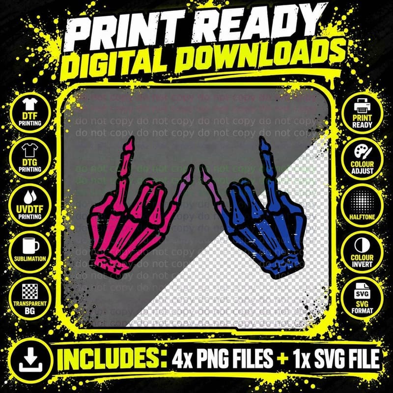 Bisexual Skeleton Rock Hands Bi Pride Flag LGBT Men Boys Png SVG Digital Bundle