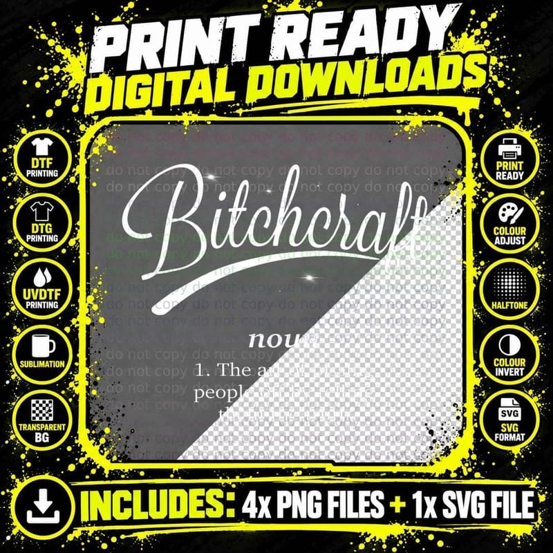 Bitchcraft Funny Meme, Witchy Humor, Occult Fashion Png SVG Digital Bundle