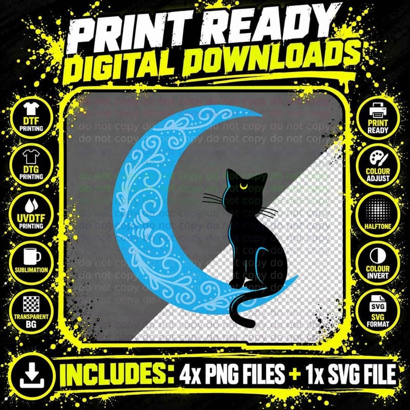 Black Cat Crescent Moon Sailor Mom, Halloween Png SVG Digital Bundle