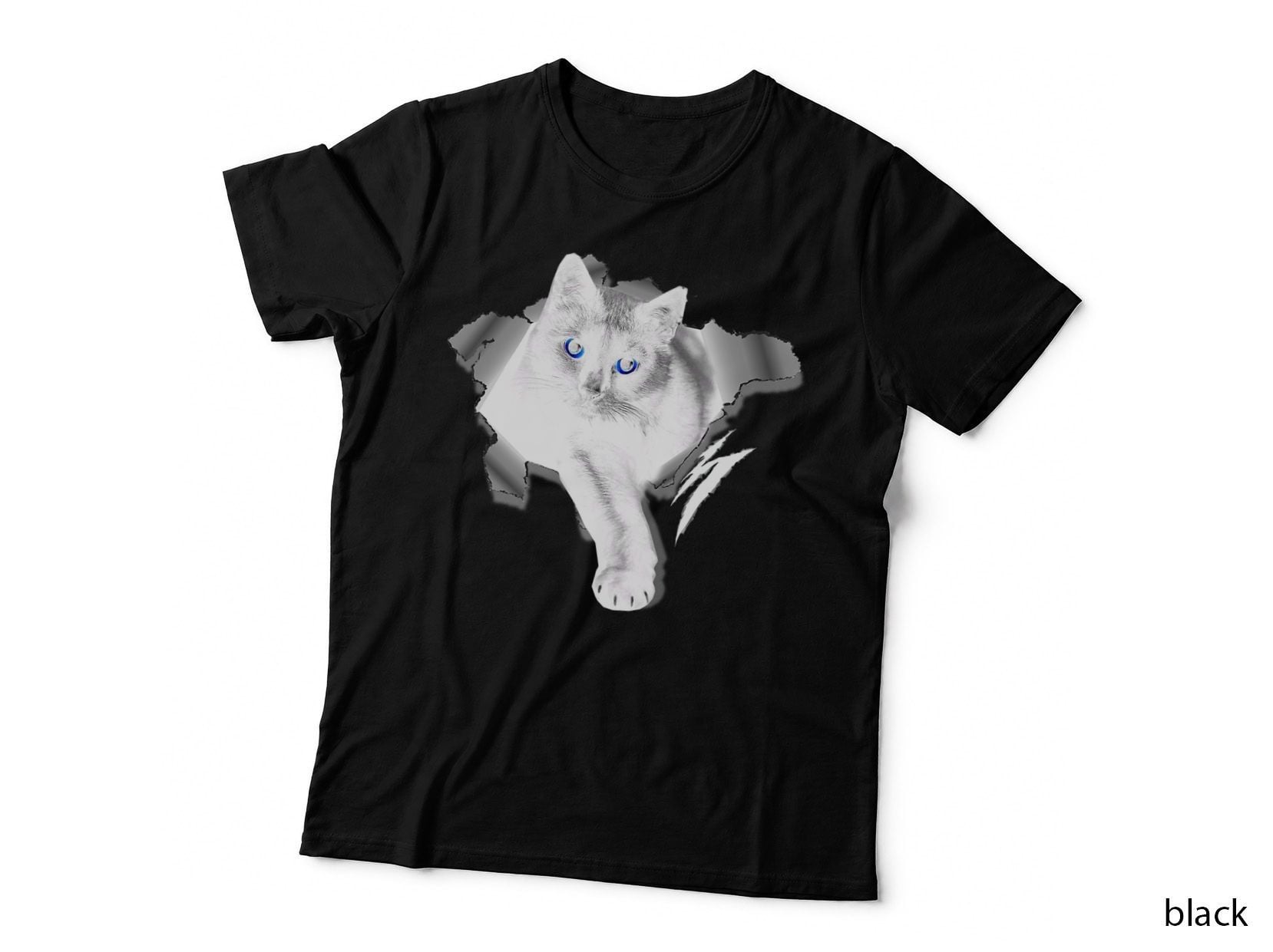 Black Cat Torn Cloth - Black Cat Yellow Eyes, Gothic, Horror, Halloween T-Shirt