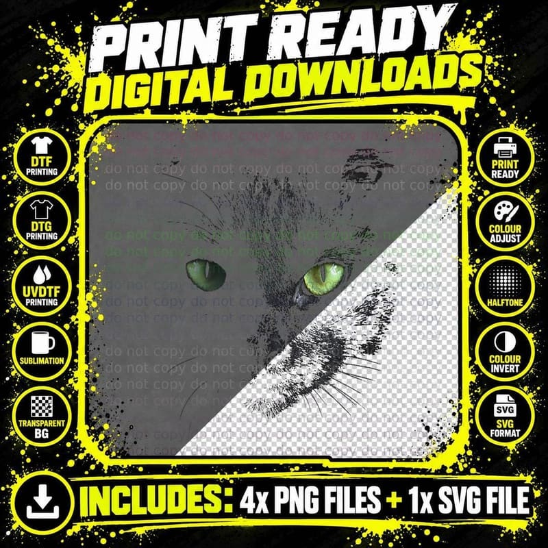 Black Cat, Halloween, Gothic Style, Witchy Png SVG Digital Bundle